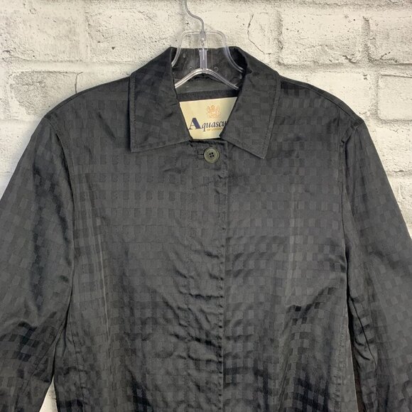 Aquascutum Vintage 80s Short Trench Coat Black Check Mid Mac Jacket - Picture 2 of 16